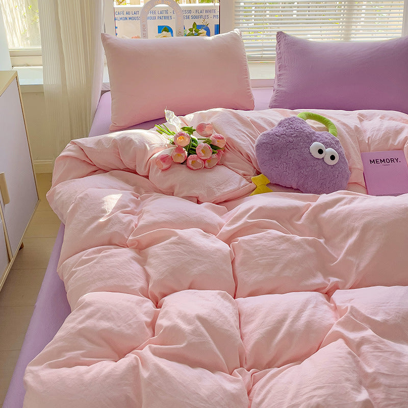 Class A Washed Cotton Four-piece Set Pure Color Duvet Cover Sheets EX-STOCK Canada