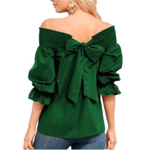 Spring Summer Women Off Shoulder Strapless Blouse top Bowknot Slash Neck Casual Loose Plus Size top - EX-STOCK Canada