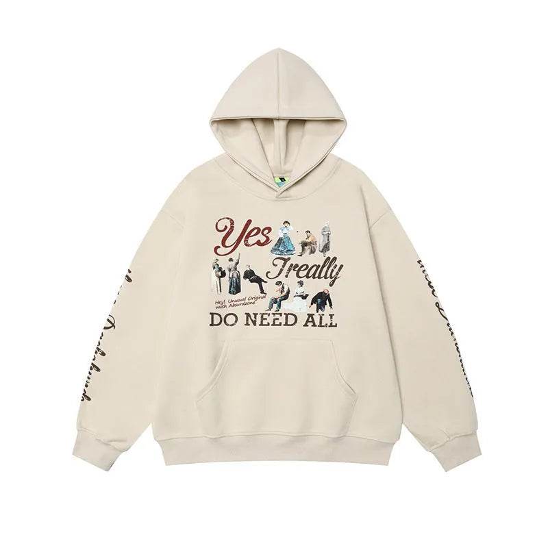 American Retro Washed Distressed Cartoon Letter Print Pullover Hoodie Sweatshirt - EX-STOCK Canada