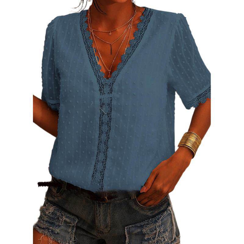 Women Chiffon blouse top European And American spring summer Embroidered Lace Short-Sleeved Blouse Women - EX-STOCK Canada