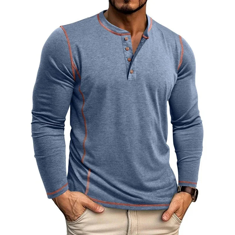 European And American Men's Henley Shirt With Four-button Top EX-STOCK Canada