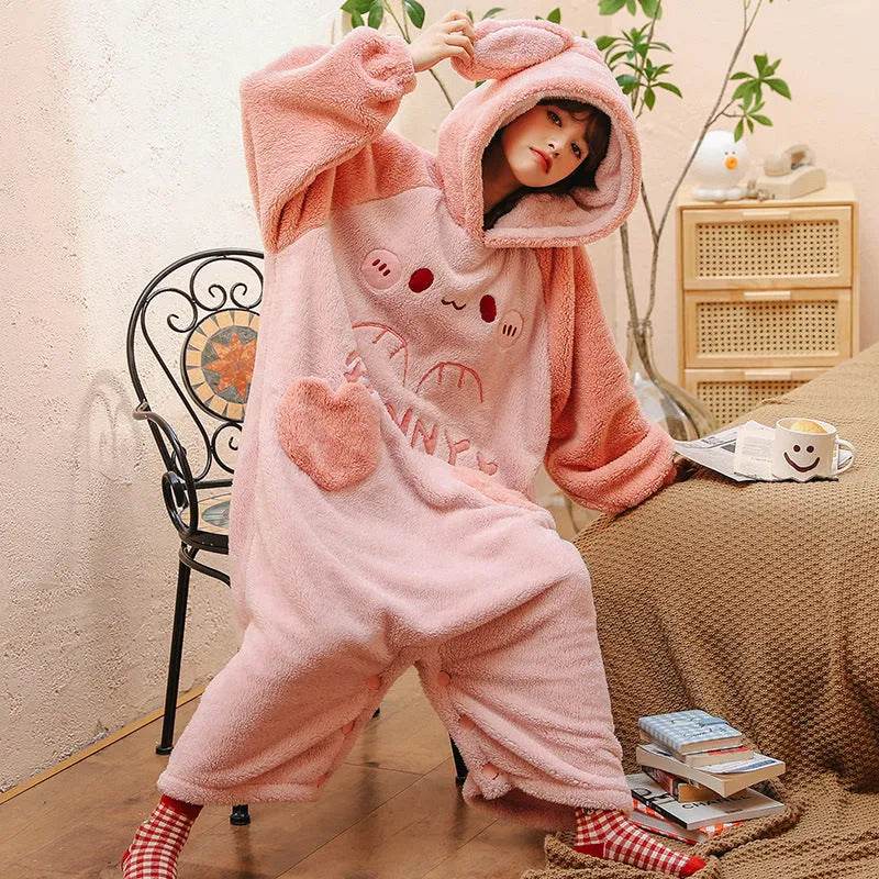 One Piece Pajamas Women's Coral Wool In Winter - EX-STOCK Canada