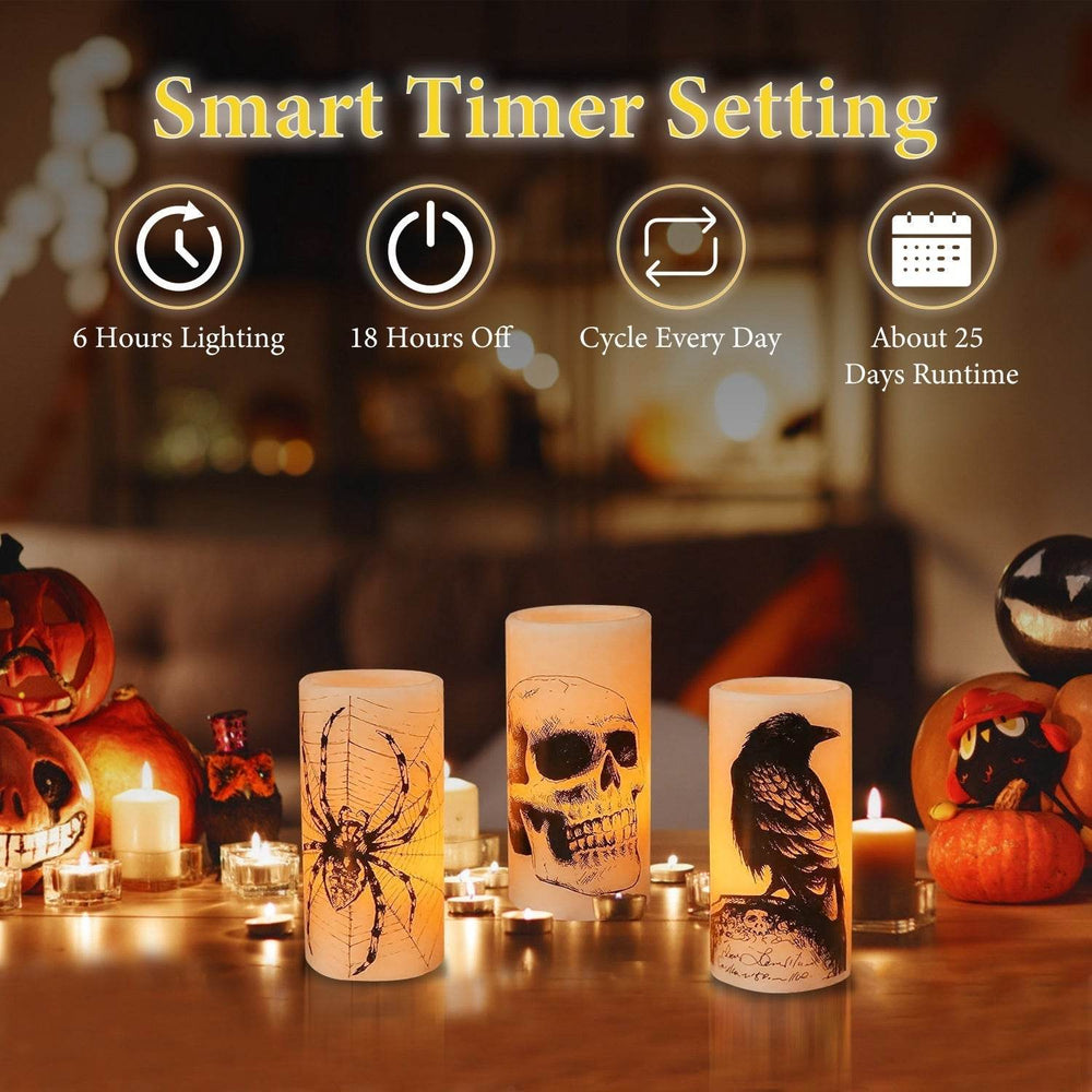 3 Pack Halloween Flameless Candle Lamp With Timer Setting Battery Operated Warm Orange Light Candles For Halloween Party Decoration - EX-STOCK Canada