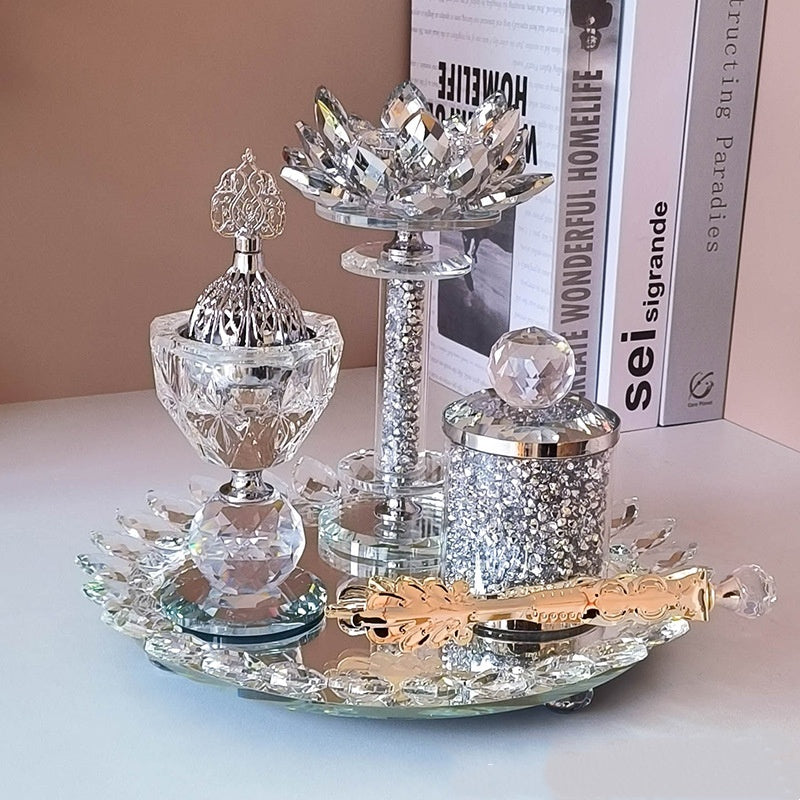 Exclusive For Cross-border Light Diamond Lotus Incense Burner Suit Arabic Incense Burner Round Incense Burner Four-piece Set EX-STOCK Canada