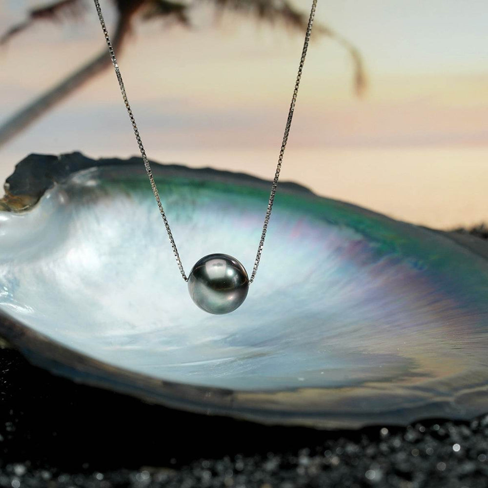 Natural Perfect Circle Strong Light Tahitian Black Pearl Pendant S925 Silver Necklace EX-STOCK Canada