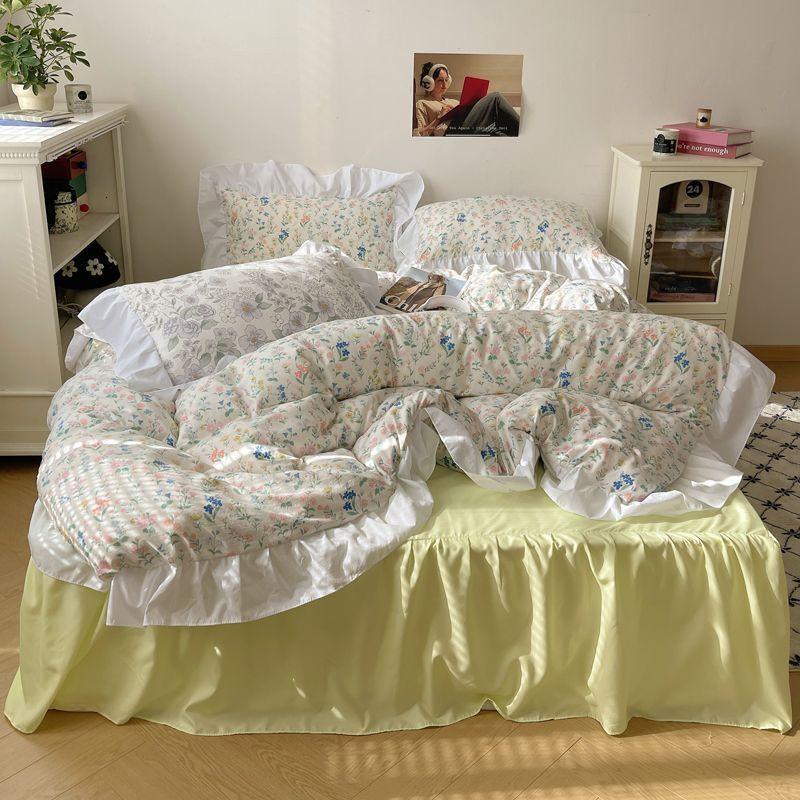 Housse de couette et draps en coton lavé, ensemble de lit 4 piècesEX-STOCK Canada