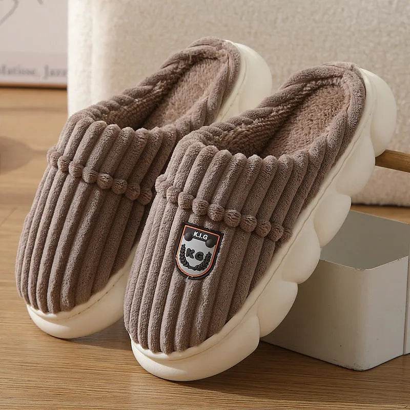 Winter Corduroy Slippers Home Bedroom Floor Plush Shoes Fashion Solid Color Non-slip Slippers For Women Men - EX-STOCK Canada