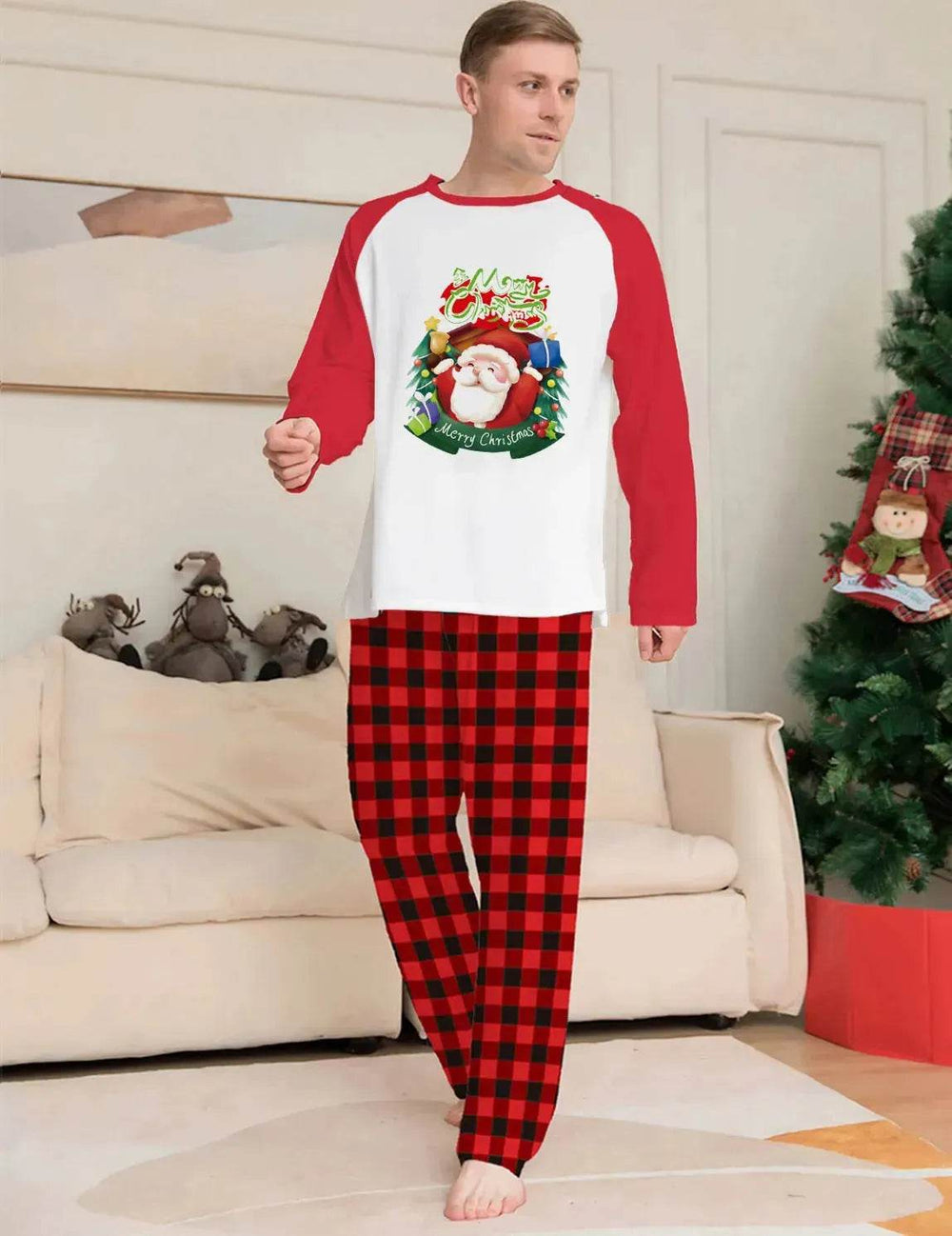 Christmas Parent-Child Clothes Set Long Sleeve T-Shirt Plaid Pants Family Matching Pajamas - EX-STOCK Canada