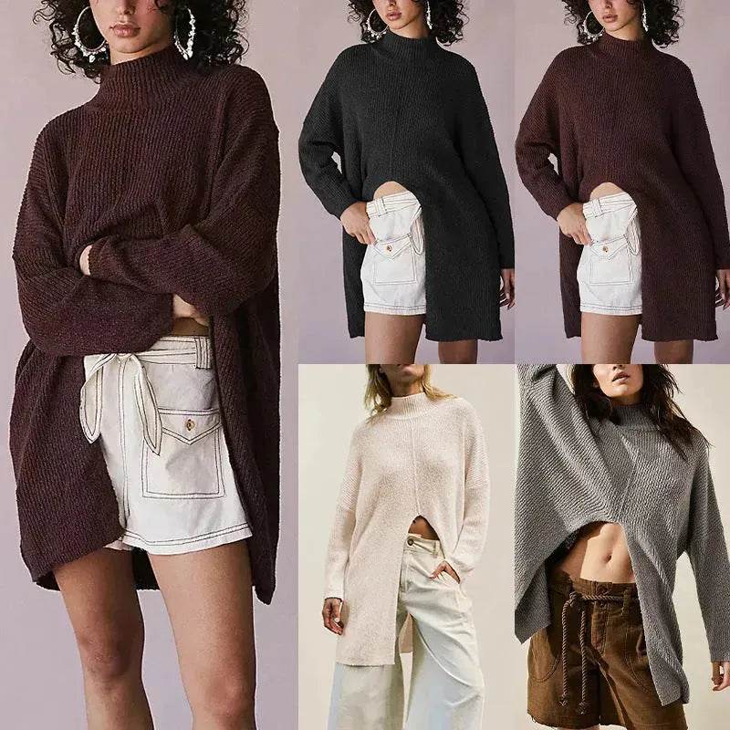 Stylish Cashmere Pullover Front Split Winter Tunic tops for Women - EX-STOCK Canada