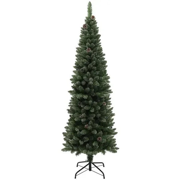 6ft Artificial Pencil Christmas Tree With 618 Branches, Pinecones, Metal Stand, Realistic Xmas Tree For Home EX-STOCK Canada