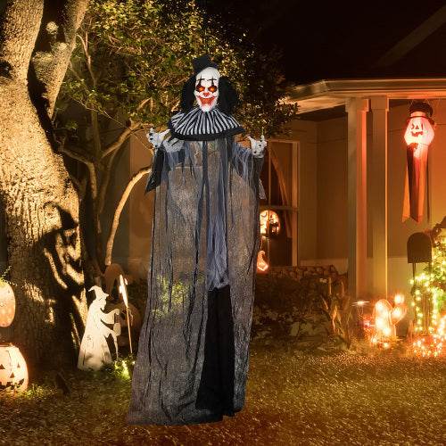 HOMCOM 6 Life Size Outdoor Halloween Decoration, Classic Black And White Striped Clown Animatronic, Sound And Motion Activated Animated Prop With Light Up Eyes Sounds - EX-STOCK Canada