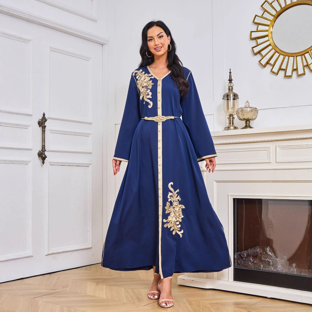 Robe Abaya de Dubaï avec pierres chaudes imprimées et détails brodés - EX-STOCK Canada