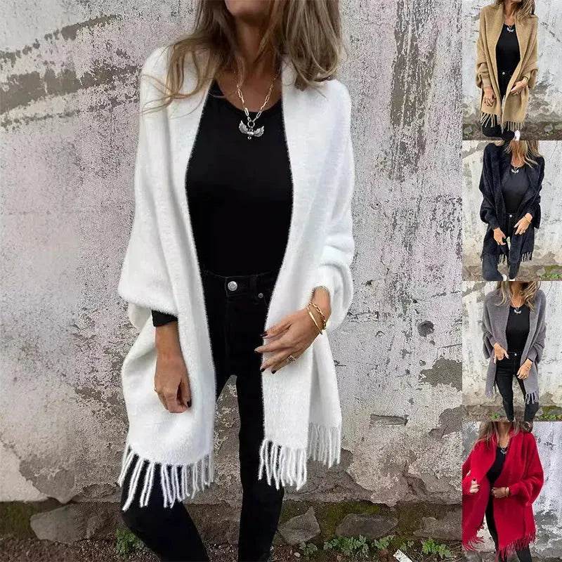 Women's Cashmere Tassel Knitted Batwing Sleeve Kimono Cardigan Jacket Outwear - EX-STOCK Canada
