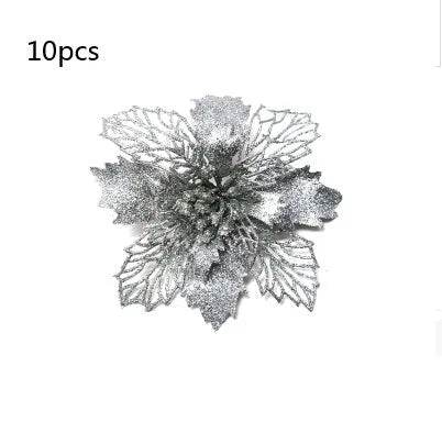Glitter Artifical Christmas Flowers Christmas Tree Decorations For Home Fake Flowers Xmas Ornaments New Year Decor - EX-STOCK Canada