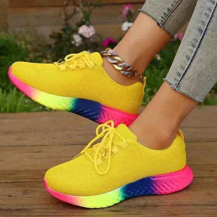 Rainbow sneaker - Lace-up Mesh Shoes With Rainbow Sole Design Fashion Walking Running Sports Shoes Sneakers For Women - EX-STOCK Canada