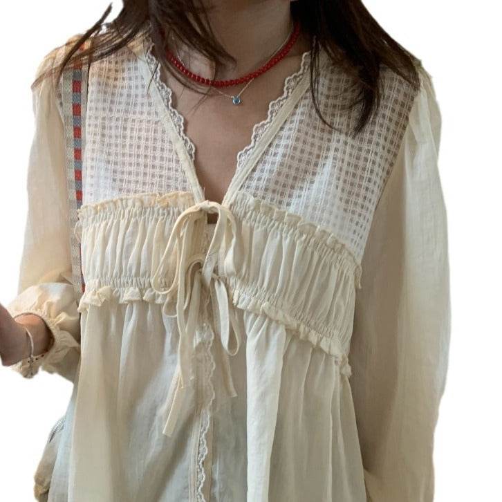 Casual Spring Summer New Retro Elegant V-neck Linen everyday blouse top - EX-STOCK Canada