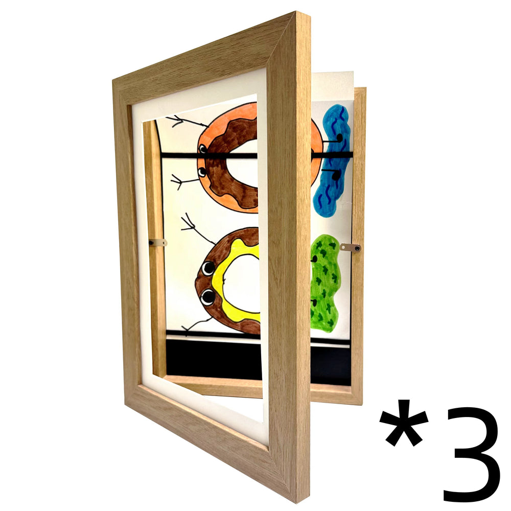 Wooden picture frame with colorful butterfly design on a white background