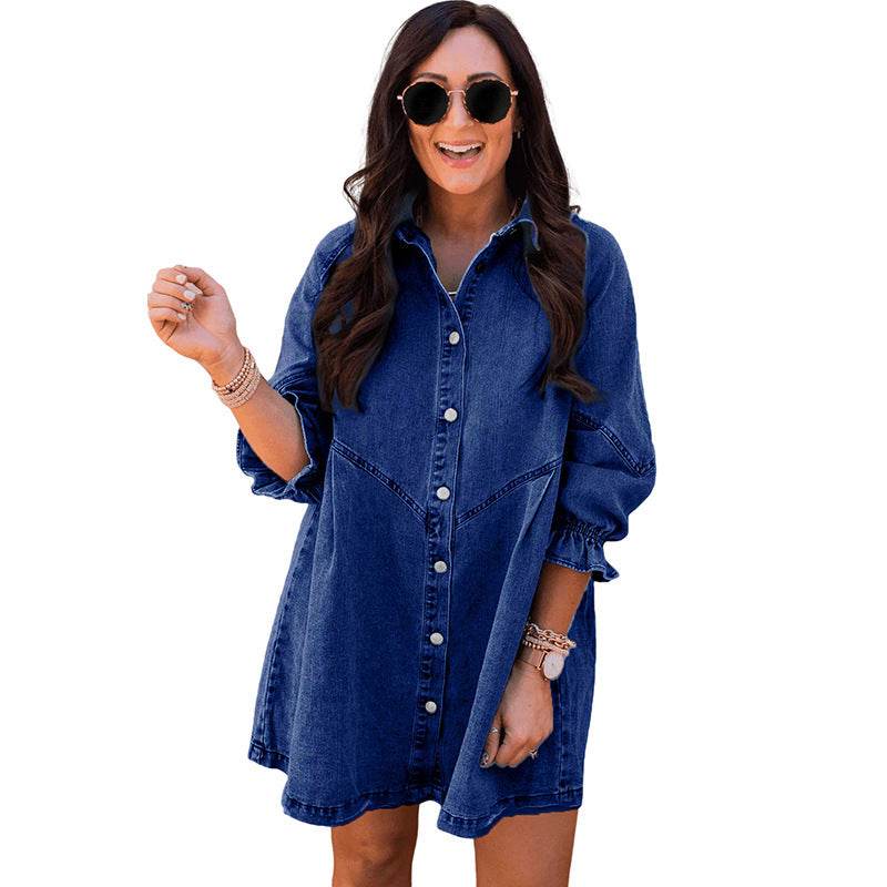 Three-quarter Sleeve Denim Dress Women's Casual Ruffles - EX-STOCK Canada