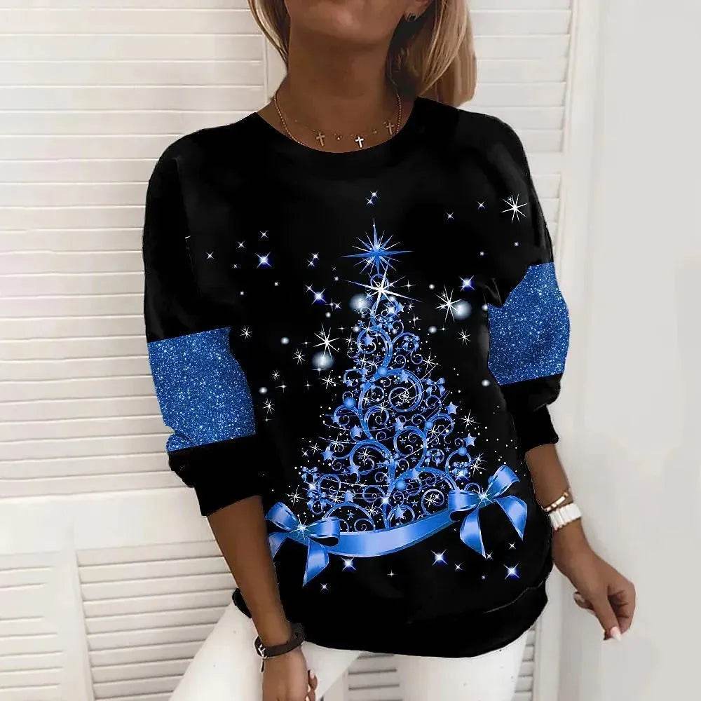 Christmas Tree Print Casual Loose Top - EX-STOCK Canada