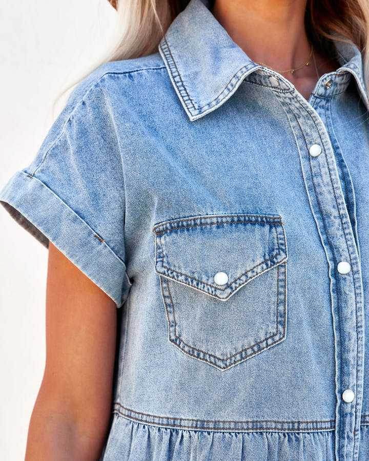 Casual Fashion Denim Short Sleeve loose mini Dress - EX-STOCK Canada
