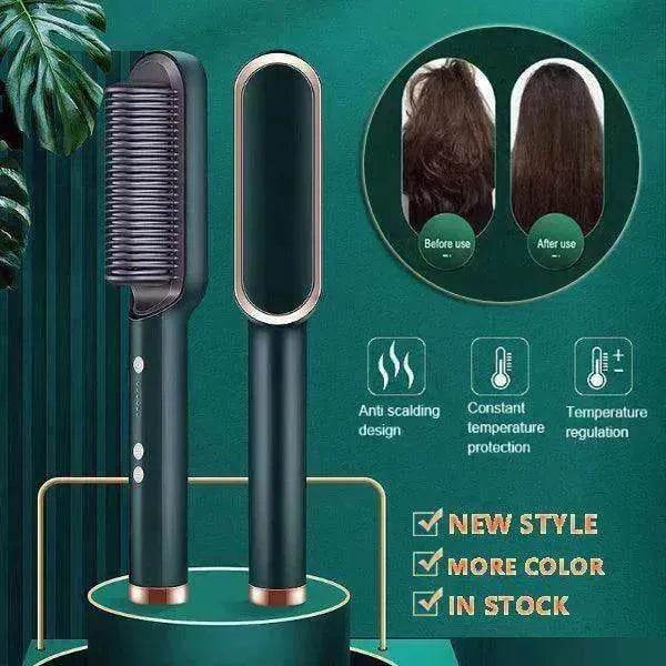 2-In-1 Hair Straightener Hot Comb - Dual-Use Rotating Electric Brush - EX-STOCK Canada