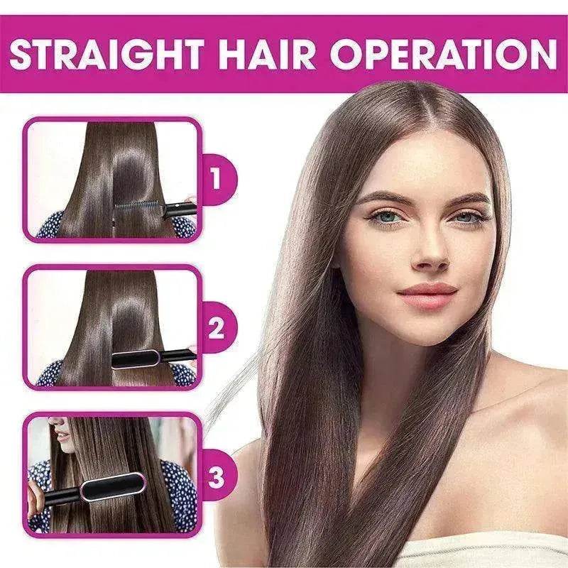 2-In-1 Hair Straightener Hot Comb - Dual-Use Rotating Electric Brush - EX-STOCK Canada