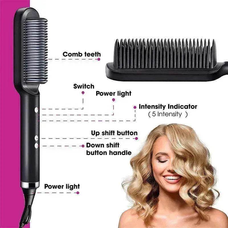 2-In-1 Hair Straightener Hot Comb - Dual-Use Rotating Electric Brush - EX-STOCK Canada