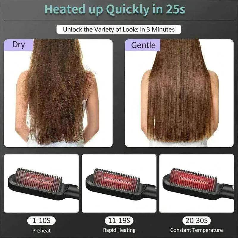 2-In-1 Hair Straightener Hot Comb - Dual-Use Rotating Electric Brush - EX-STOCK Canada