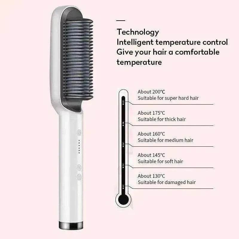 2-In-1 Hair Straightener Hot Comb - Dual-Use Rotating Electric Brush - EX-STOCK Canada