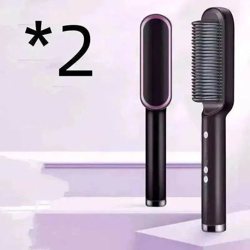 2-In-1 Hair Straightener Hot Comb - Dual-Use Rotating Electric Brush - EX-STOCK Canada