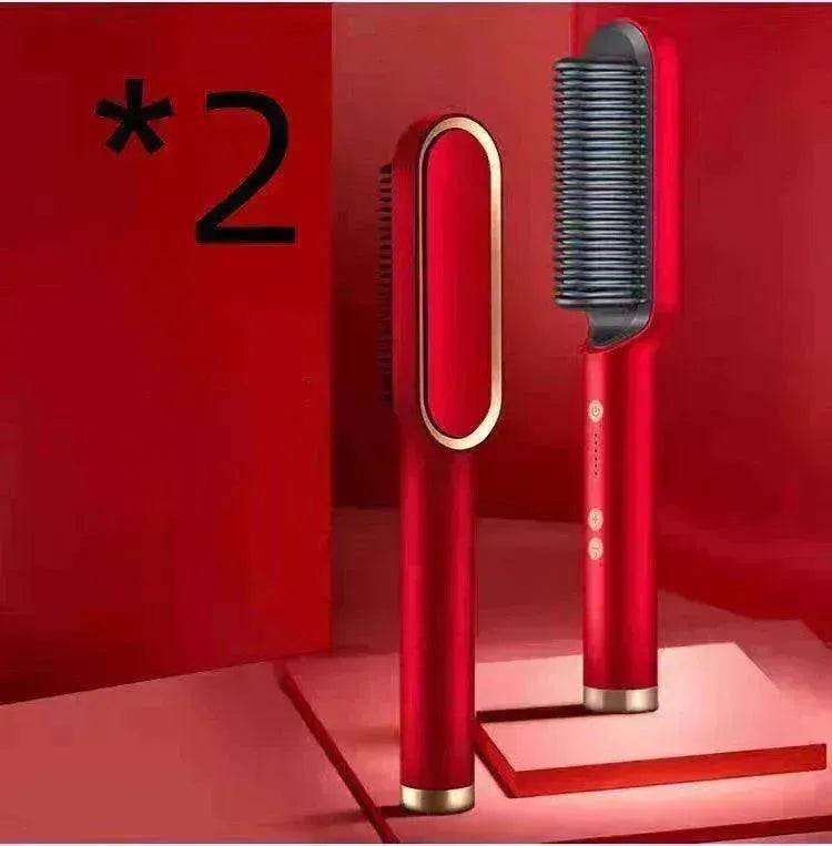 2-In-1 Hair Straightener Hot Comb - Dual-Use Rotating Electric Brush - EX-STOCK Canada