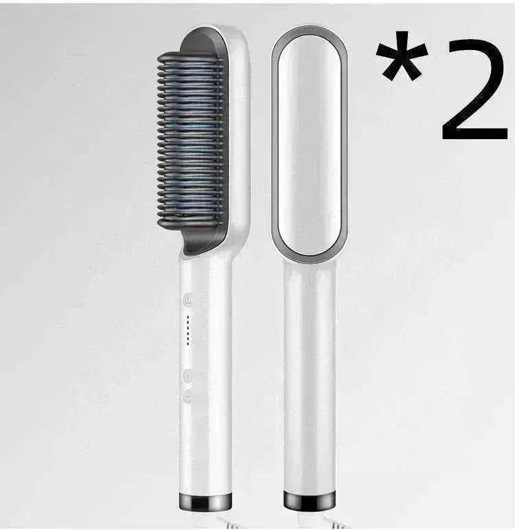 2-In-1 Hair Straightener Hot Comb - Dual-Use Rotating Electric Brush - EX-STOCK Canada