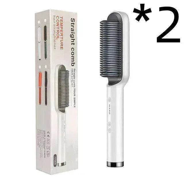 2-In-1 Hair Straightener Hot Comb - Dual-Use Rotating Electric Brush - EX-STOCK Canada