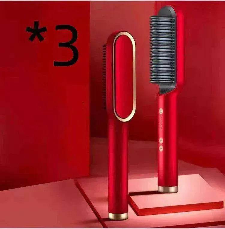 2-In-1 Hair Straightener Hot Comb - Dual-Use Rotating Electric Brush - EX-STOCK Canada