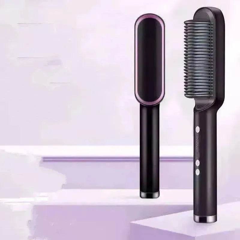 2-In-1 Hair Straightener Hot Comb - Dual-Use Rotating Electric Brush - EX-STOCK Canada