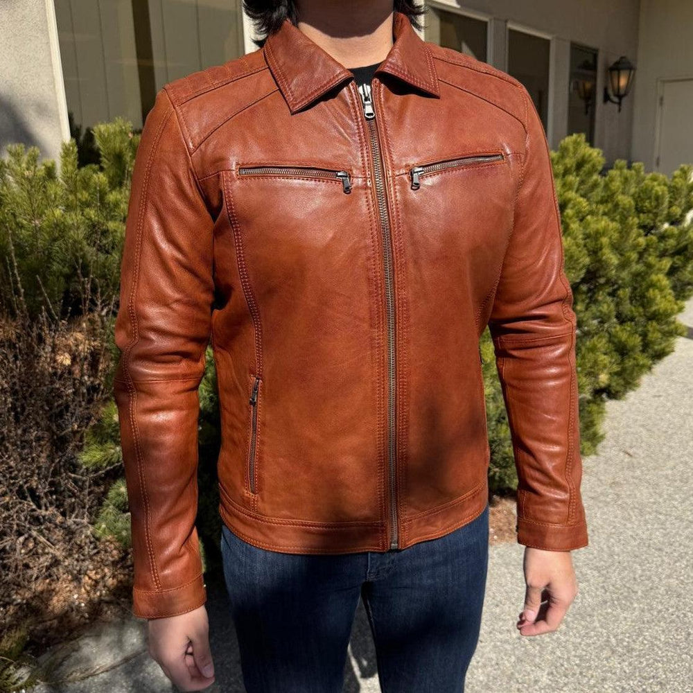 BOL Men's Zip Pocket Leather Jacket