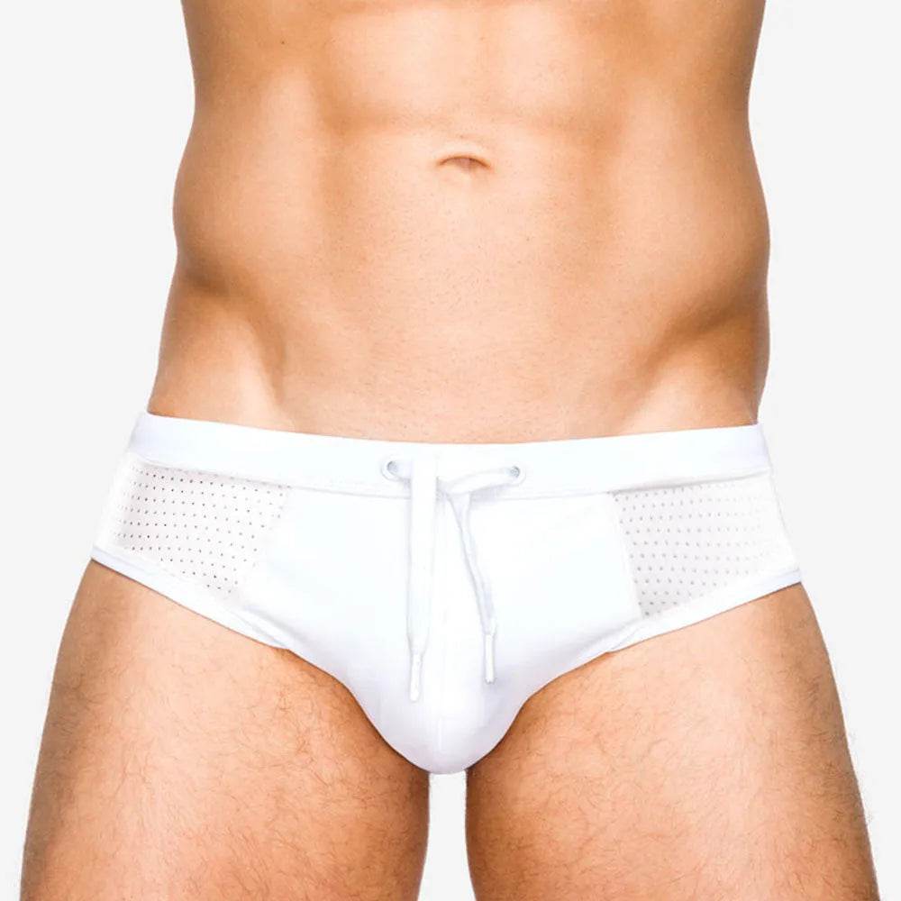 Mesh Stitching White Swim Briefs Boxer underwear men - EX-STOCK Canada