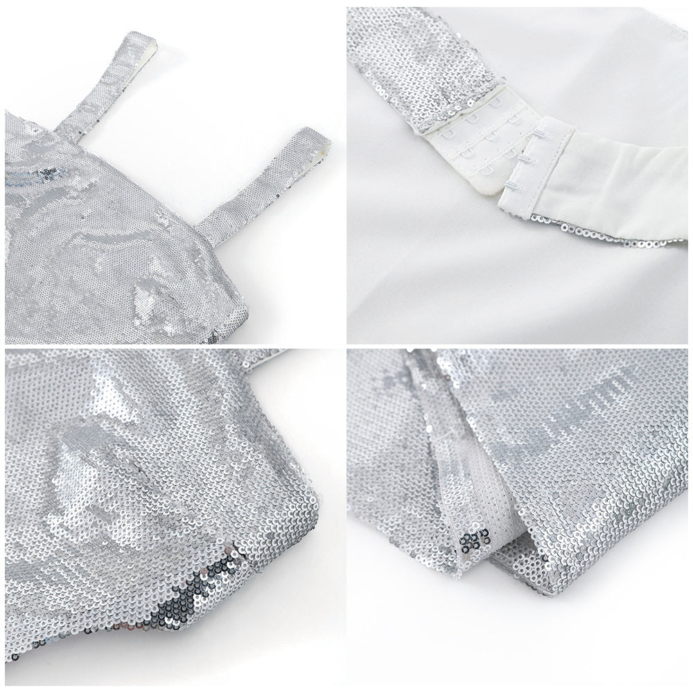 2024 Woman Fashion French High Feeling Silver Sequins Halter Sheath Dress Light Luxury Dinner Year Sexy Long Dresses EX-STOCK Canada