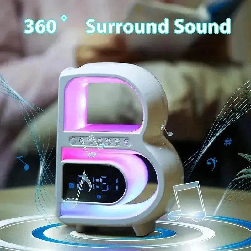 2025 New B-Shaped Portable Bluetooth Speaker Multifunctional Smart Music Rhythm LED Lighting Phone Wireless Charger TF Card AUX Input Standard Mode - EX-STOCK Canada