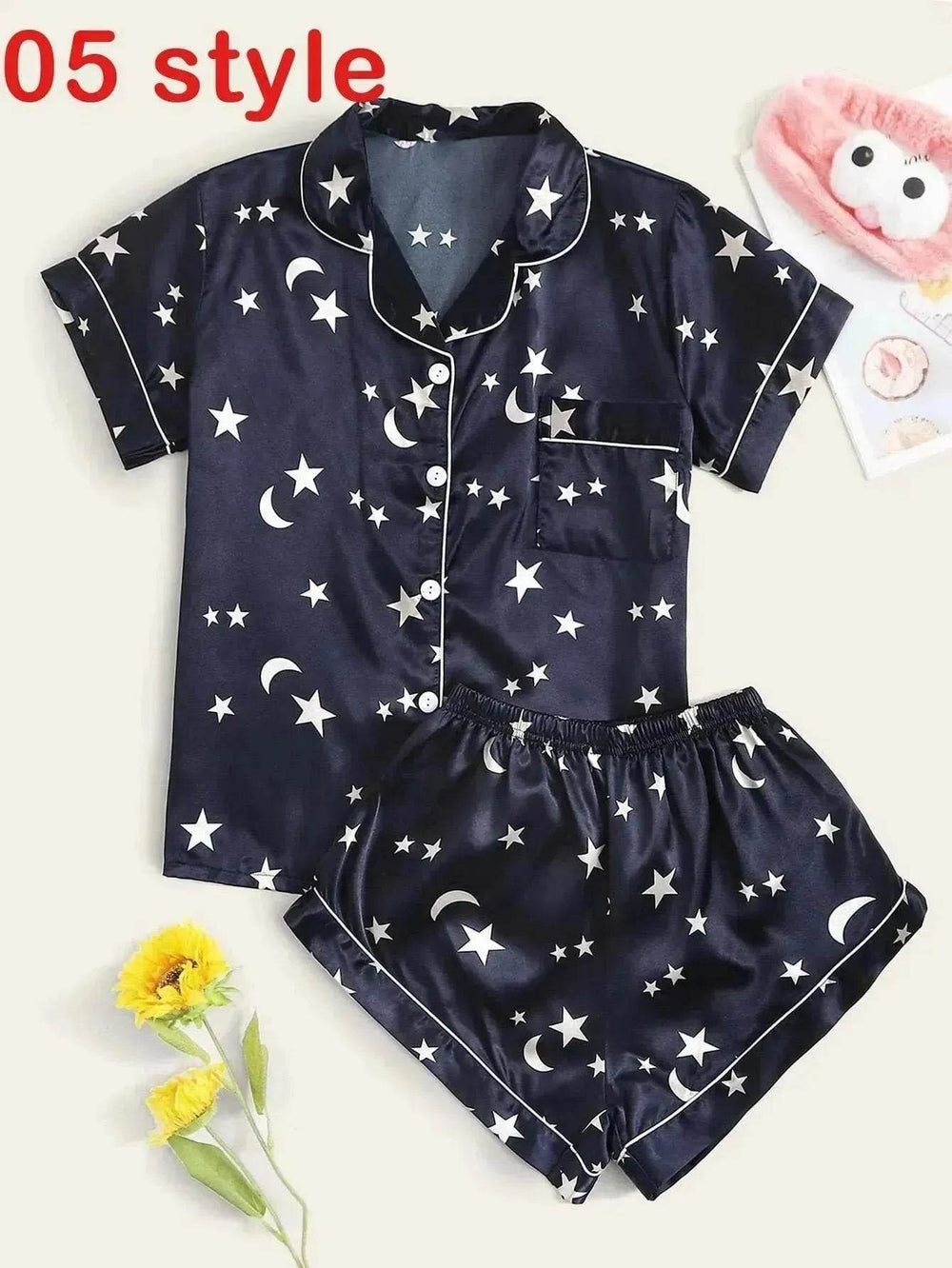 Floral Pyjamas – Satin Camisole and Shorts Sleepwear Set - EX-STOCK Canada