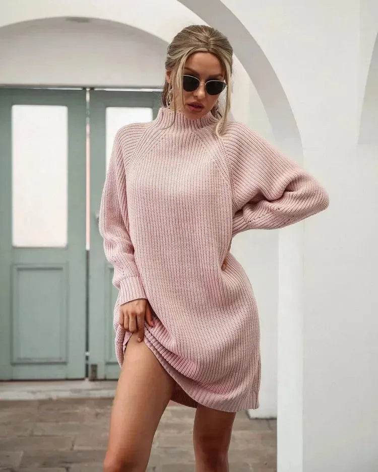 Winter Solid Knitted turtleneck sweater dress Mini - EX-STOCK Canada