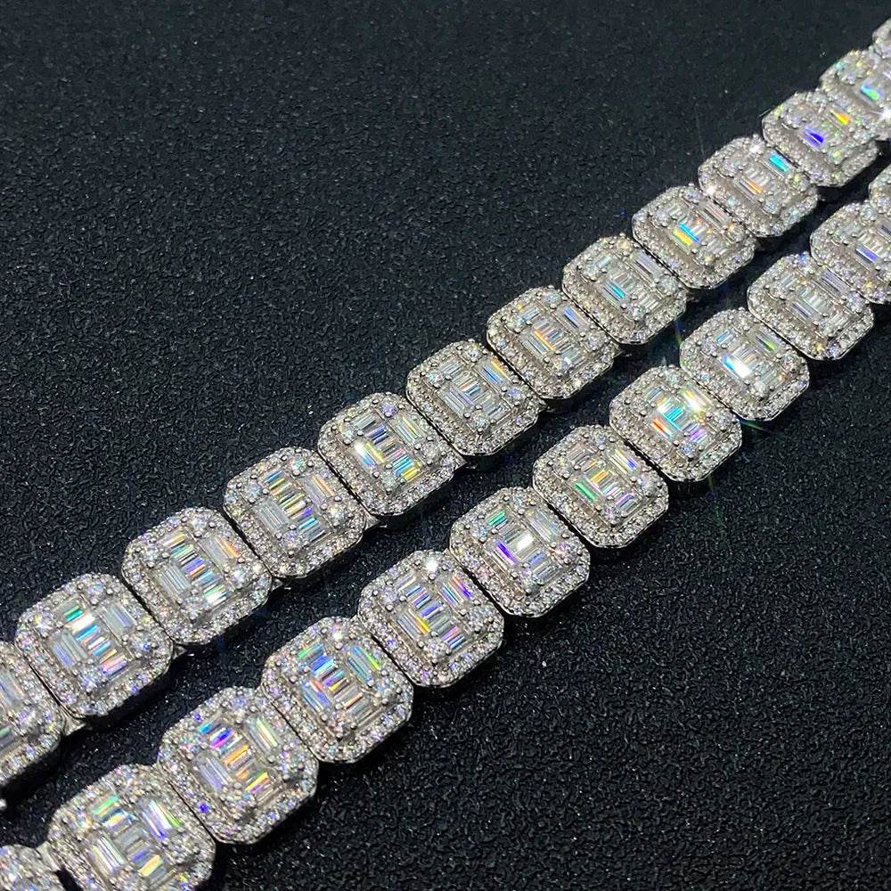S925 Silver Inlay Rectangular Moissanite Diamond Cuban Link Chain - EX-STOCK Canada