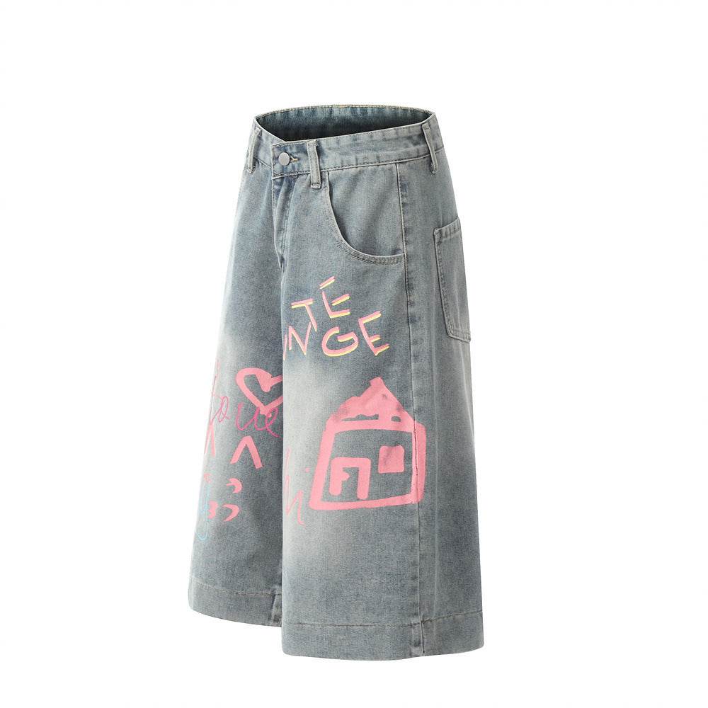 Hand Painted Graffiti Printing Denim Shorts Men Jeans - EX-STOCK Canada