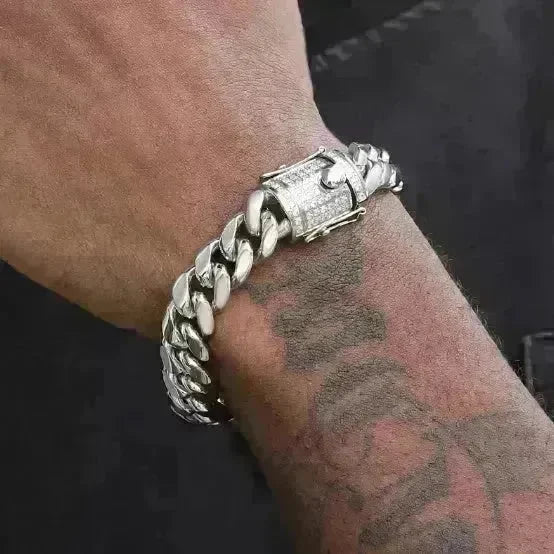 Men's Cuban Link Chain Titanium Steel Silver Bracelet - EX-STOCK CANADA
