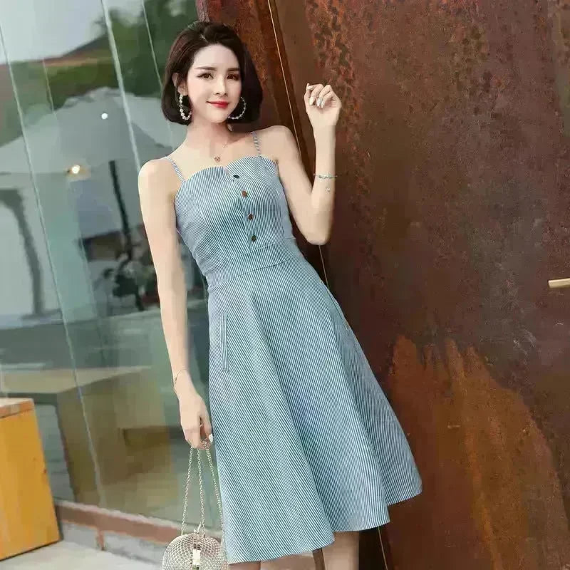 Women Summer Ins Super fashion Skirt dress Spaghetti strap Midi skater dress - EX-STOCK CANADA