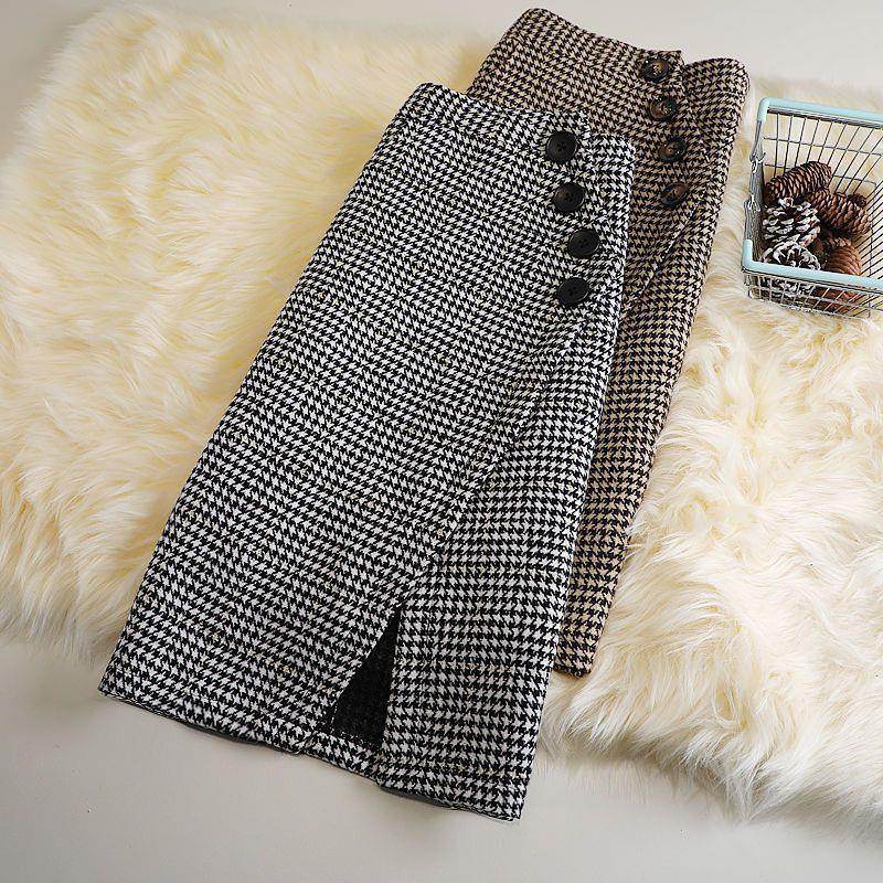 Elegant Women's professional formal business office work Slit Houndstooth pencil Midi Skirt - EX-STOCK Canada