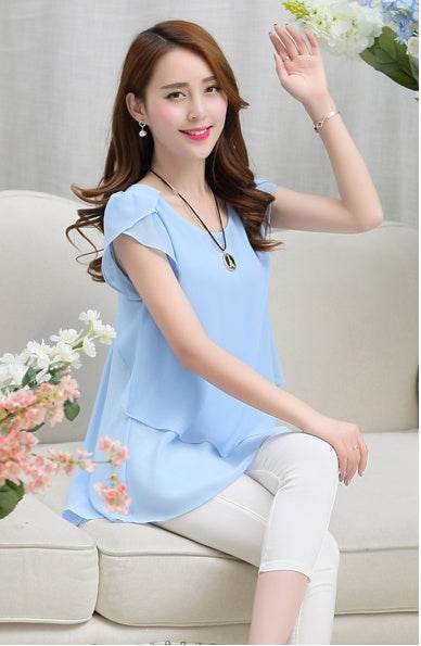 New Spring Summer Women Chiffon Loose Blouse top O-Neck Short sleeve Plus size - EX-STOCK Canada