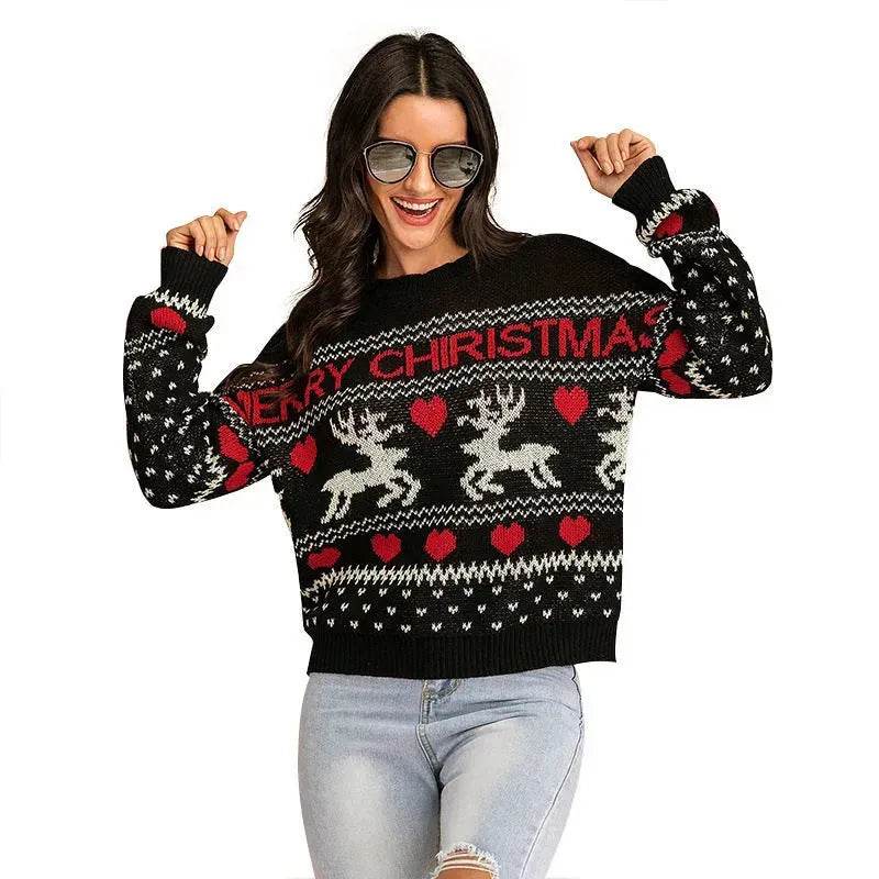 Christmas fawn Antics Reindeer Black pullover sweater - EX-STOCK Canada
