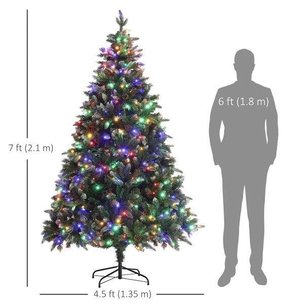 7 Foot Prelit Artificial Christmas Tree With Dual Colour LED Light, Hinged Xmas Tree For Home Office Holiday EX-STOCK Canada