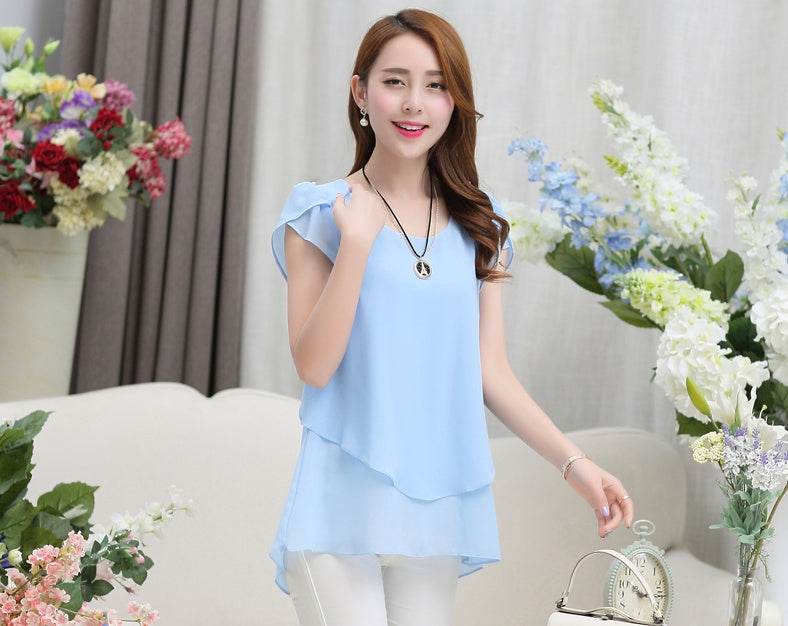 New Spring Summer Women Chiffon Loose Blouse top O-Neck Short sleeve Plus size - EX-STOCK Canada